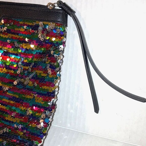 VICTORIAS SECRET Makeup Cosmetic Stripe Sequin Clutch Bag Rainbow 10 x 7.5 x 2 " - Picture 4 of 10